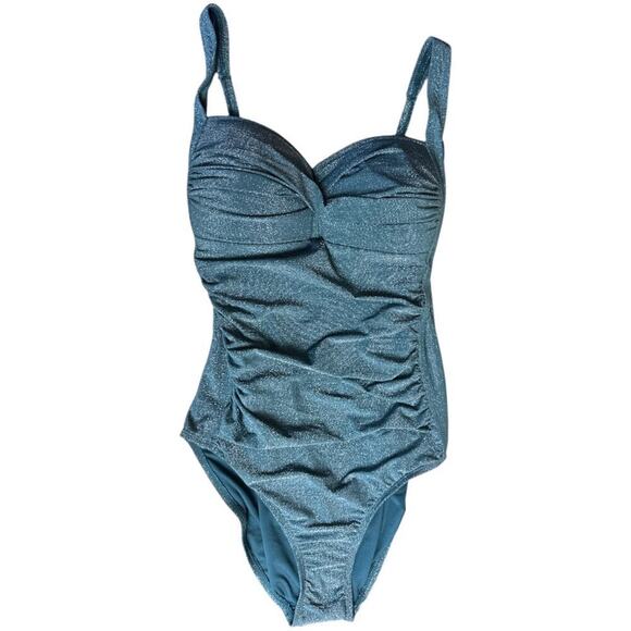 Nip Tuck Teal Sparkling One Piece Swimsuit Women's Size 10 NWT - Picture 1 of 5